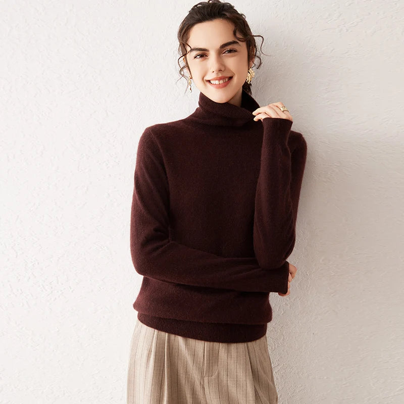 Ladies Sweater Cashmere Sweater Women Wool Turtleneck Knitwears 100% Cashmere Tops Long Sleeve Pullovers Jumpers Female Clothing