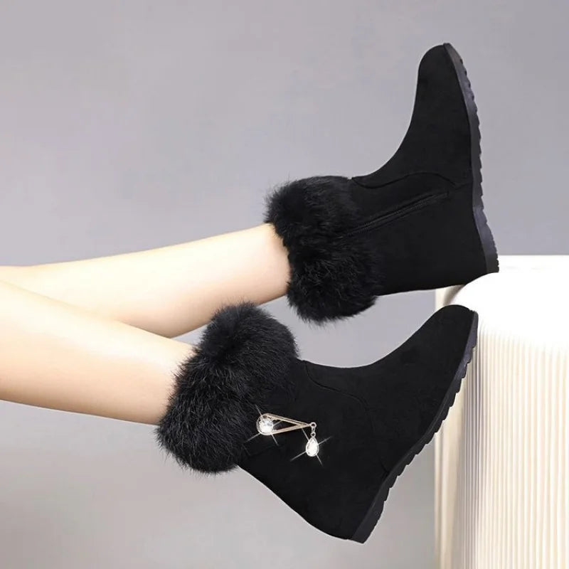 2025 Winter New Style Thickened Platform Snow Boots for Women Fleece-Decorated, Dual-Purpose (Commute & Casual) Warm Ankle Boots