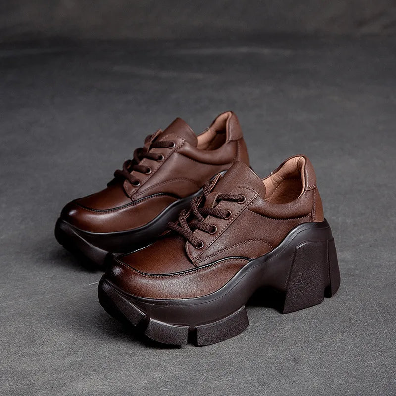 GKTINOO 2026 Women Shoes Handmade Retro 100% Genuine Leather Thick High Heel Chunky Platform Casual Height Increasing Shoes