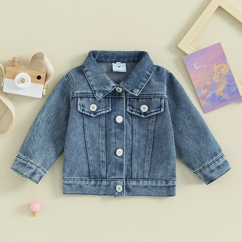 Toddler Baby Girl Jacket Big Lil Sis Matching Set Letter Embroidery Jean Long Sleeve Cardigan Button Denim Coat
