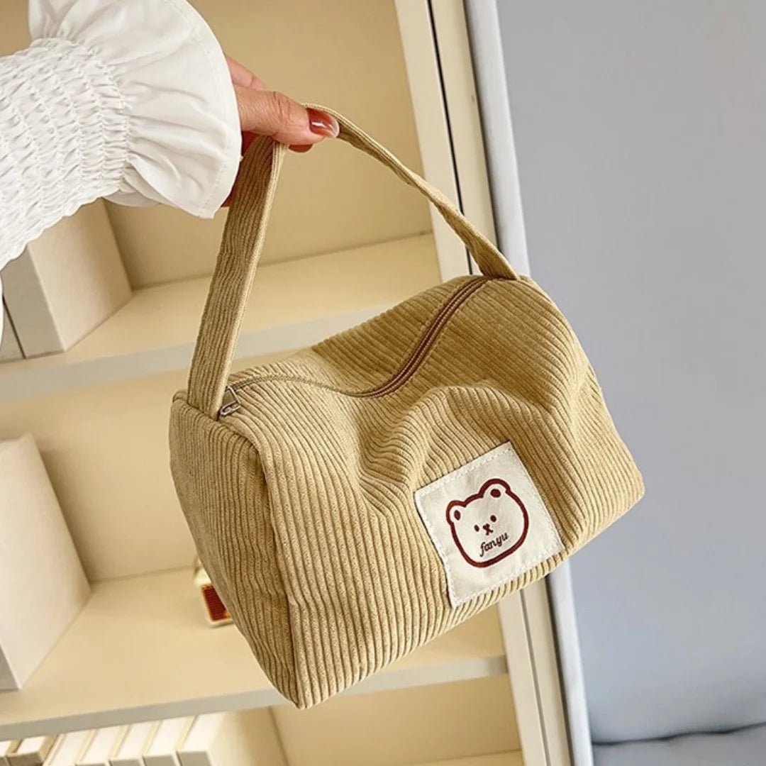 Bear Large Makeup Bag for Women Corduroy Cosmetic bag Make up Bags Zipper Pouch with handle Cosmetic Organizer Toiletry Bag