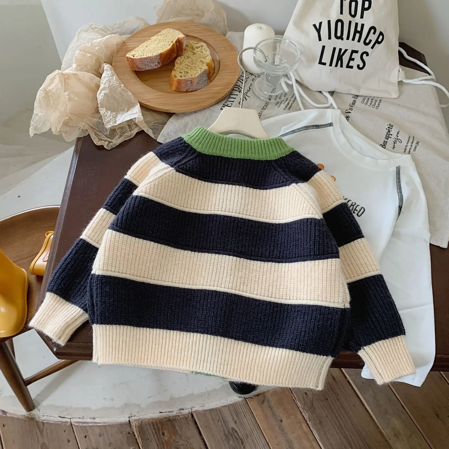 Children Sweater Autumn and Winter Korean Style Boys and Girls Striped Matching Color Sweater Coat Casual Cardigan