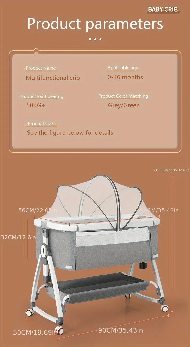 Baby Crib, Portable Splicing, Cradle Bed, Foldable Height Adjustable Splicing, and Movable Bedside Swing, Cradle Bed