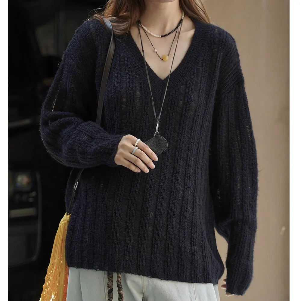 2026 New Women Soft Material Pullovers V-Neck Autumn Women Sweater Clothes Knitted Pullovers Long Sleeve Sweater Pull Femme
