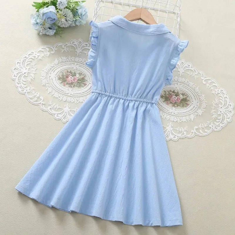 2023 new teenager spring Summer Kids girls Fold Dresses Formal Princess Children braces maid skirt 4 5 6 7 8 10 11 12 13 Years
