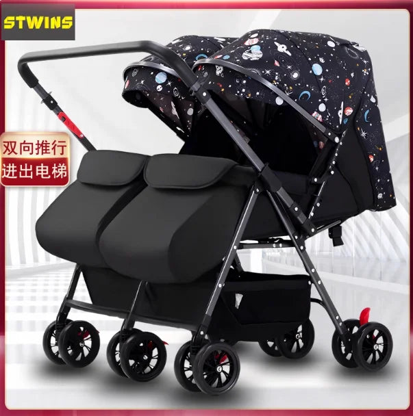 Twin Stroller, Double Seat/double Recline Stroller, Foldable, Suitable for Two People and Can Be Taken Into Elevators.
