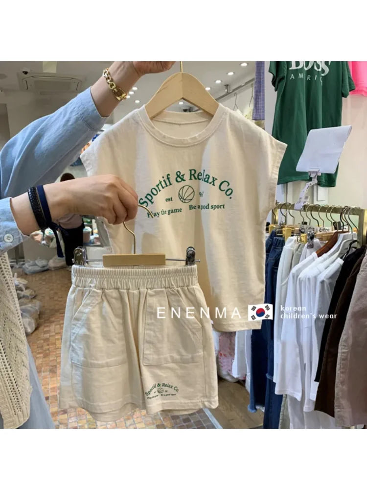 100% Cotton 1-7 Yrs Toddler Boy Korean Loose Short-sleeved + Shorts 2pcs Summer New Sweat-absorbing Breathable Children's Suit
