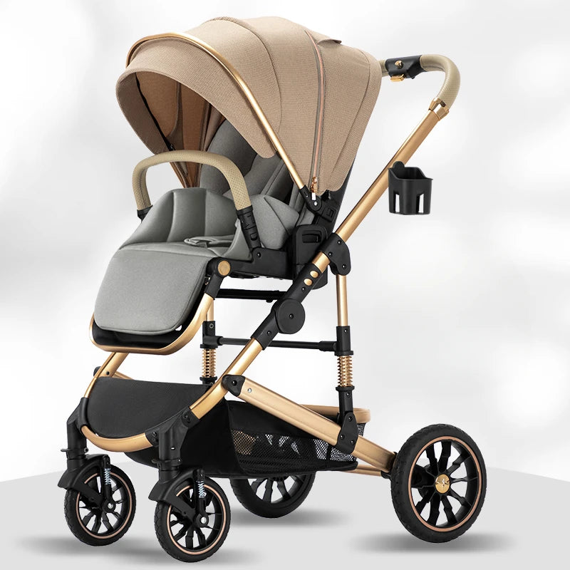 High View Two-way Stroller Eggshell Sleeping Basket Can Sit or Lie Down Lightweight Four Wheel Stroller Luxury Trolley Pushchai