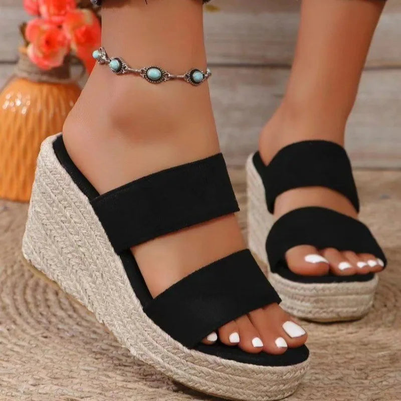 Women's Summer Espadrille Wedge Sandals Double Strap Platform Mules Open Toe Casual High Heel Beach Slides Shoes for Ladies 2026