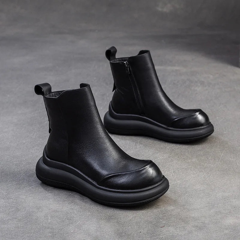 GKTINOO Genuine Leather Short Boots Women Shoes 2025 New Autumn Winter Round Toe Thick Soled Zip Handmade Platform Women Boots