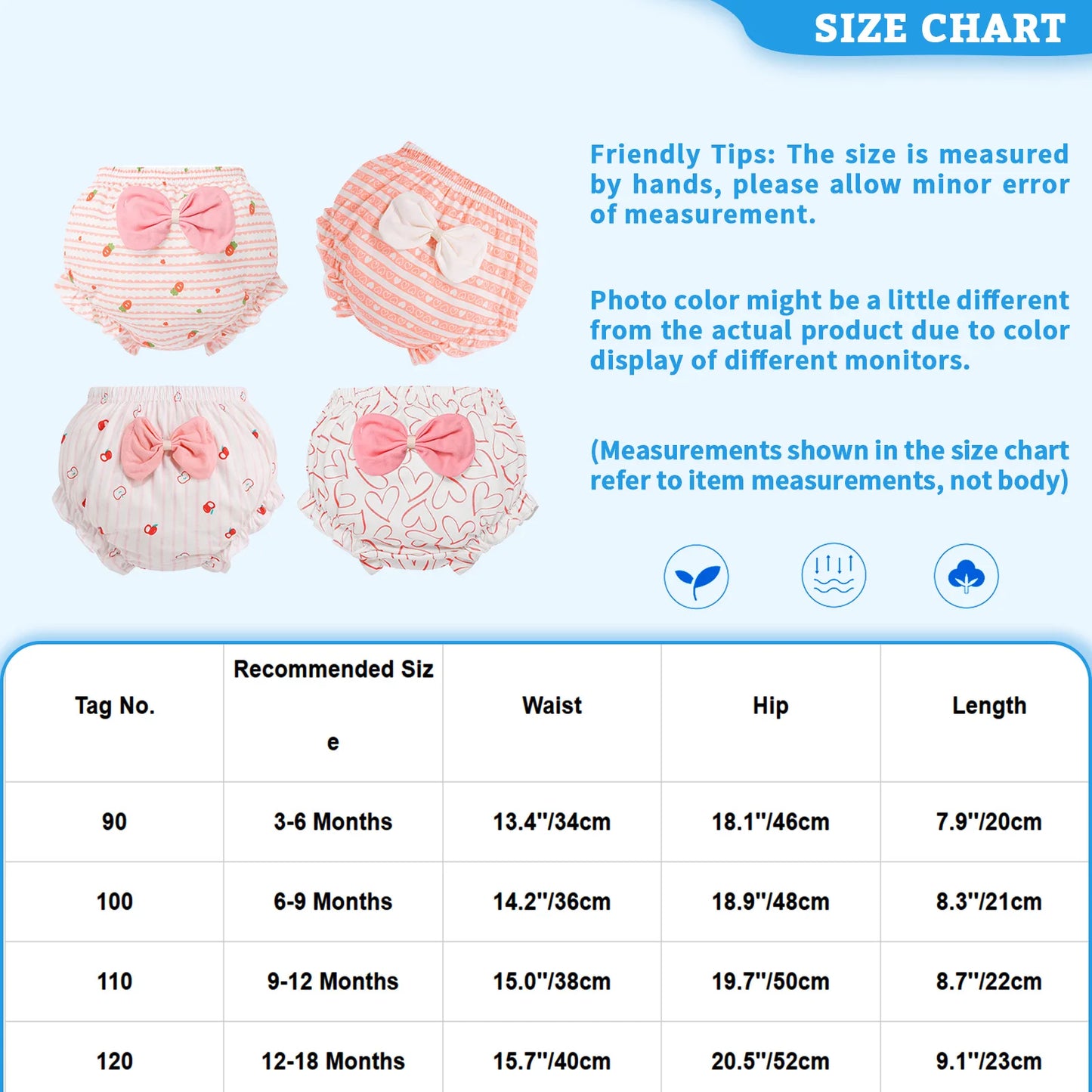 Pink 4 Pieces Baby Toddlers Girls Cute Cotton Bloomers Cartoon Print Bowknot Brief Crawl Underwear Comfort Panty