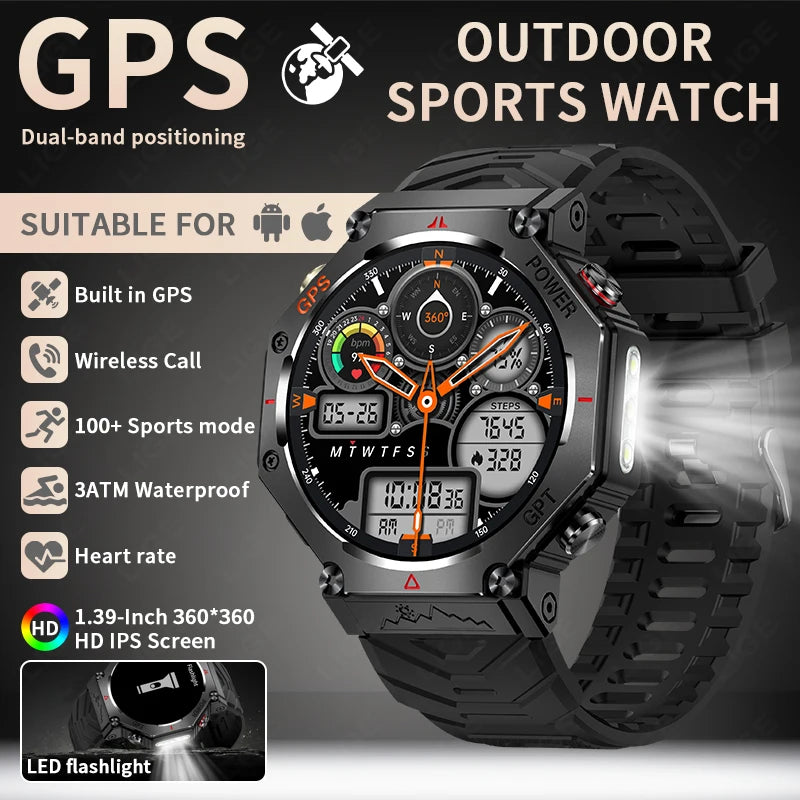 New GPS Positioning Smart Watch Men GPT AI Voice Assistant Bluetooth Call 3ATM Waterproof Compass Outdoor Sports Smartwatch 2025