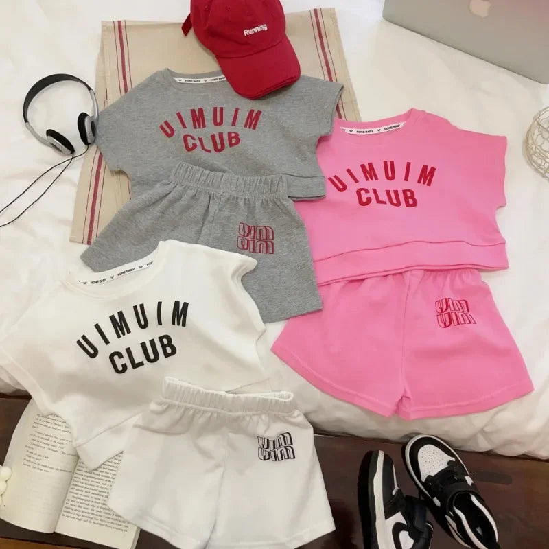 Conjunto de ropa de verano para niña, camisetas y pantalones cortos con estampado de letras para chico, traje de 2 uds., chándal de manga corta para niña