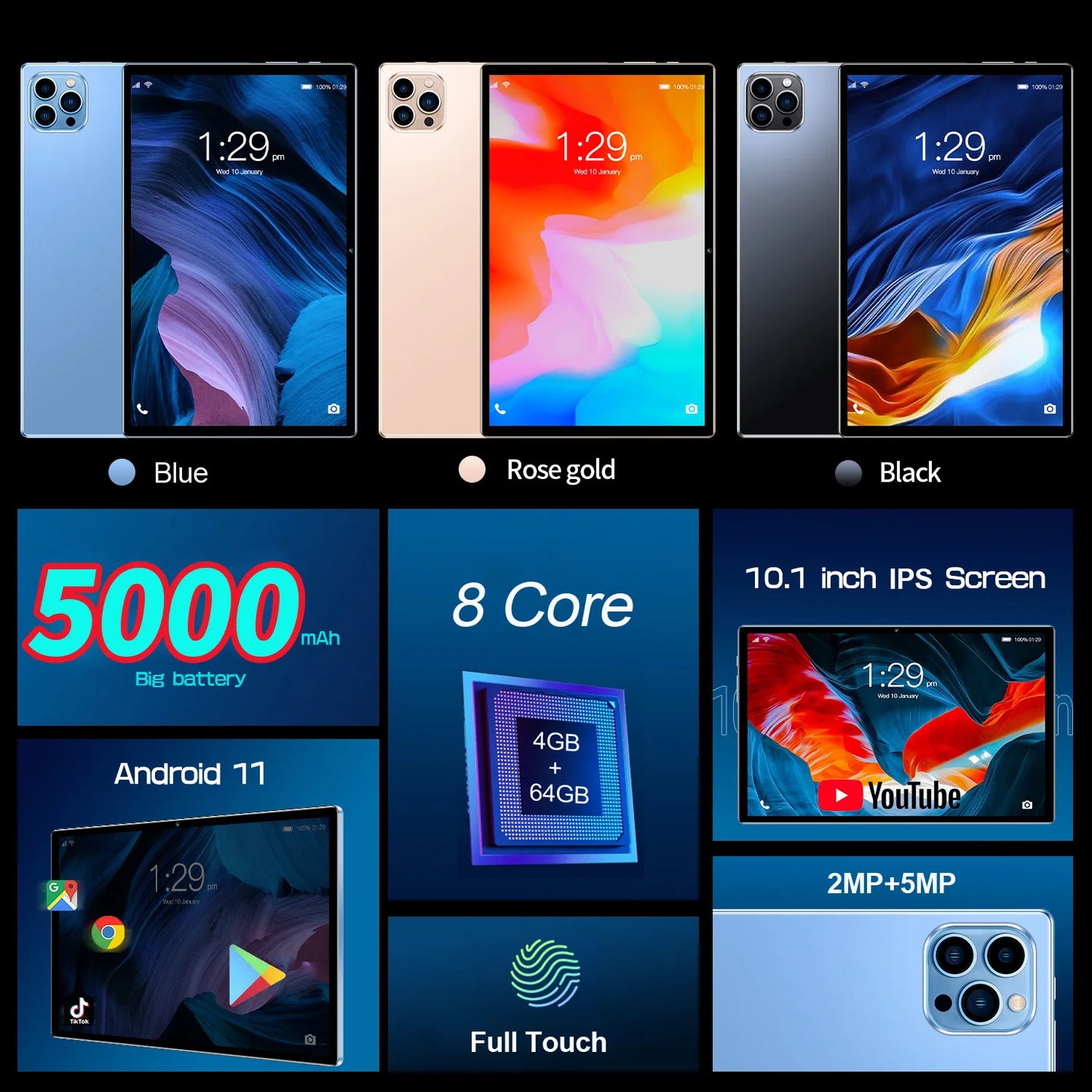 New Global Version 10.1 Inch Tablet Pc Octa Core 4GB RAM 64GB ROM Google Play Dual SIM WiFi Bluetooth Android Tablets 5000mAh