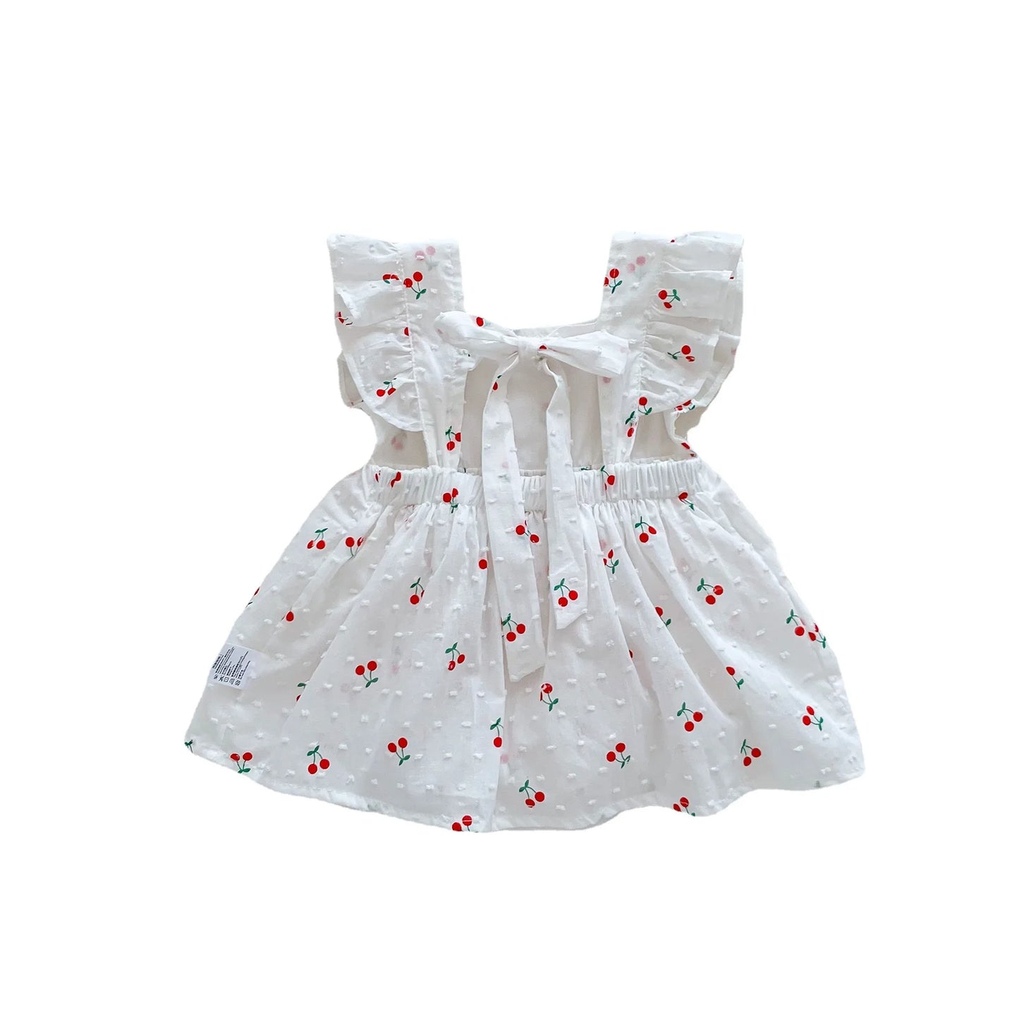 Vestido para niñas pequeñas Ins, ligero, fresco, a la moda, estampado de cereza, lindo vestido de princesa para niñas, vestido con lazo para niñas recién nacidas