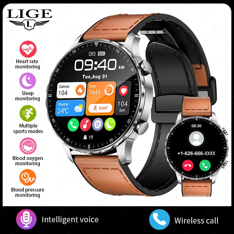 LIGE New Smart Watch 1.53'' 360*360 Full Touch Screen Outdoor Waterproof Bluetooth Call Watches Sports Fitness Man smart watches