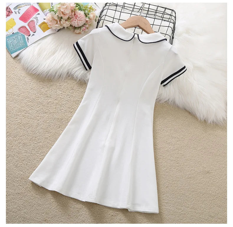 2024 Summer New retro Girls long fruit Cotton peter pan Collar Teenager striped Preppy Dresses Baby Clothes Toddler 8 10 12 year