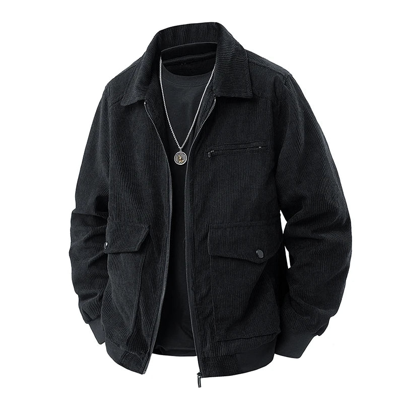 Corduroy Jackets for Men Autumn Winter Windbreaker Solid Casual Cargo Jacket Multi Pockets Outwear Coat Fashion Utility Jacket