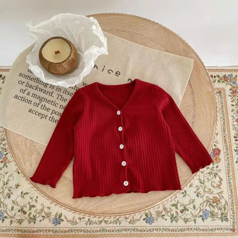 2025 Korean Infant Baby Girls Cardigan Autumn Ribbed Toddler Girl Single Breasted Coat Loose Versatile Soft Kids Girls Outerwear