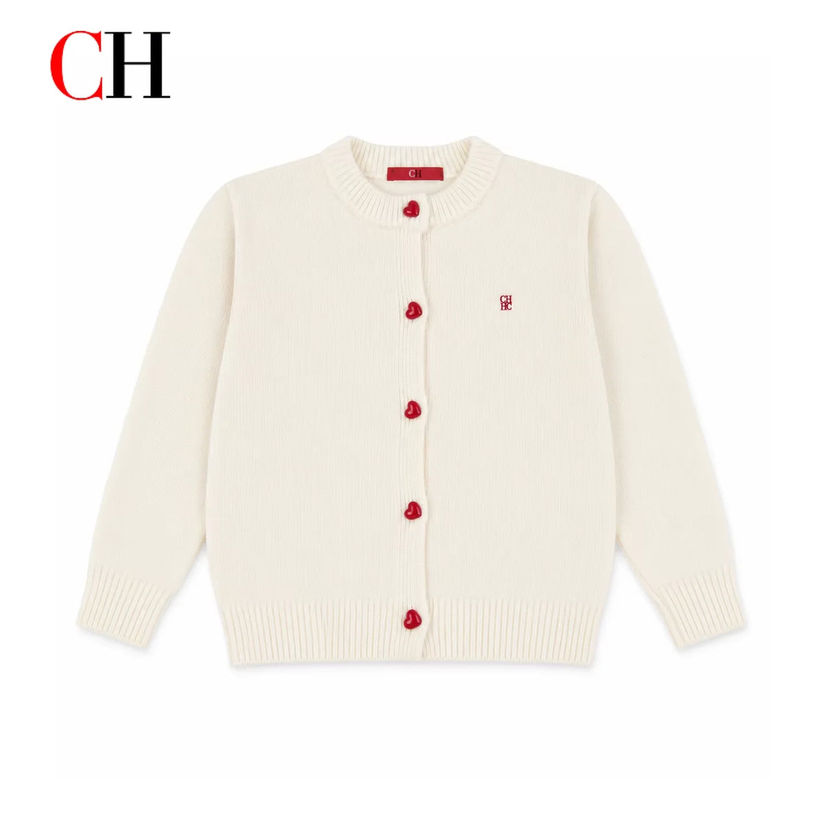 CH Girls Knit Cardigan Sweater Crew Neck Long Sleeve Heart Button Casual Soft Jacket for Kids Spring Autumn