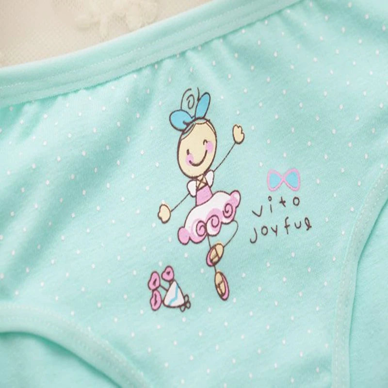 4 Pcs/Lot Kids Cotton Briefs Girls Panties Cartoon Pattern Underpants Candy Colors Triangle Girls Underwear 2-10 Years