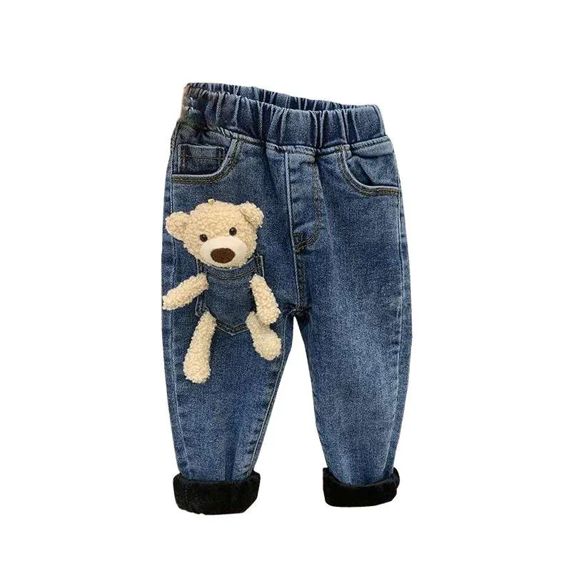 Kids Clothes Baby Boys Girls Jeans Cute Cartoon 3D Bear Doll Denim Pants Toddler Boy Kawaii Jeans Children Jeans