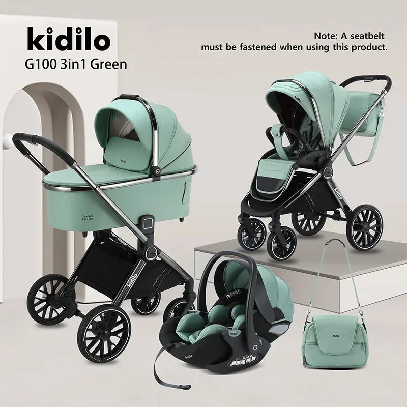 3IN1 High Landscape Baby Cart with Safety Seat, Bidirectional Baby Cart, One Button Folding, Comes with Mommy Bag