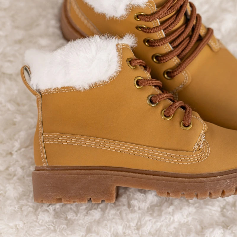 New Children's Winter Boots for Boy Warm Outdoor Girls Fashion Ankle Boots Solid Color Versatile Kids Causal School Cotton Boots