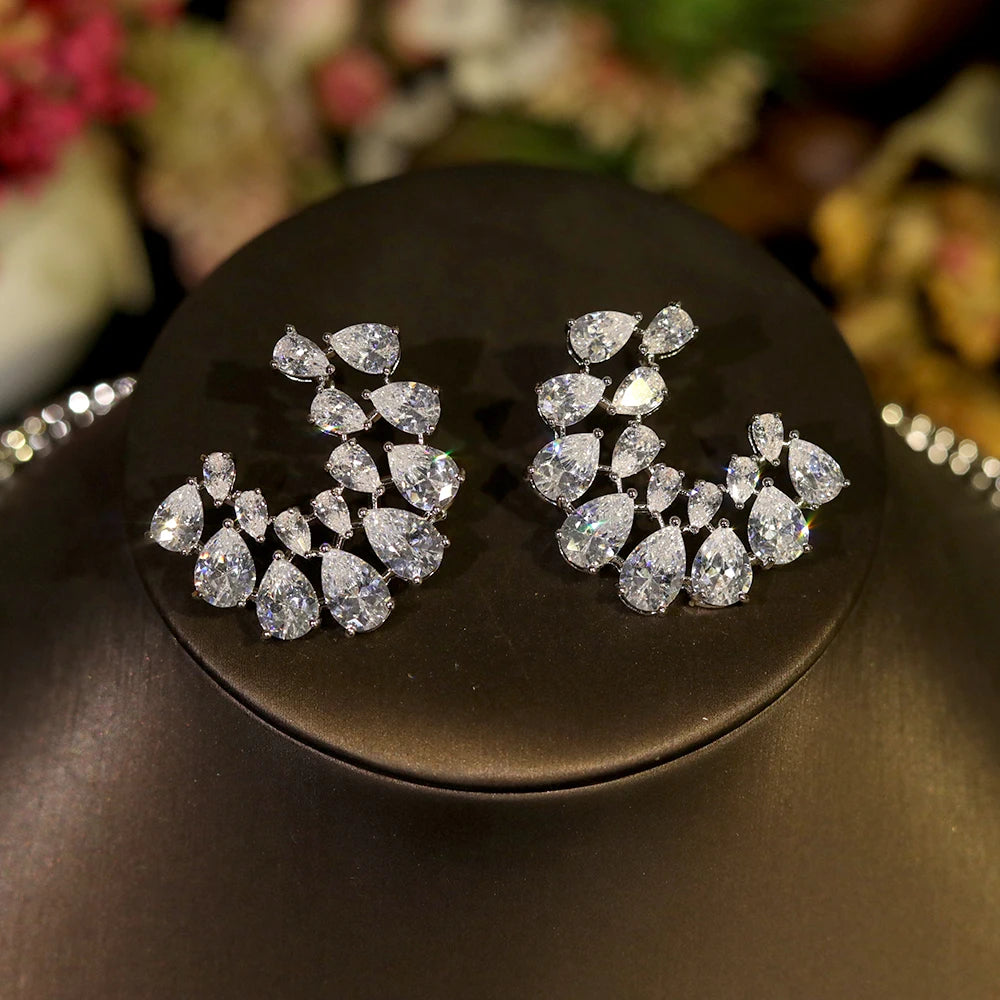 ASNORA Luxury Sparkling Zircon Geometric Design Wedding Necklace Jewelry Sets Bijoux Femme Ensemble X0610