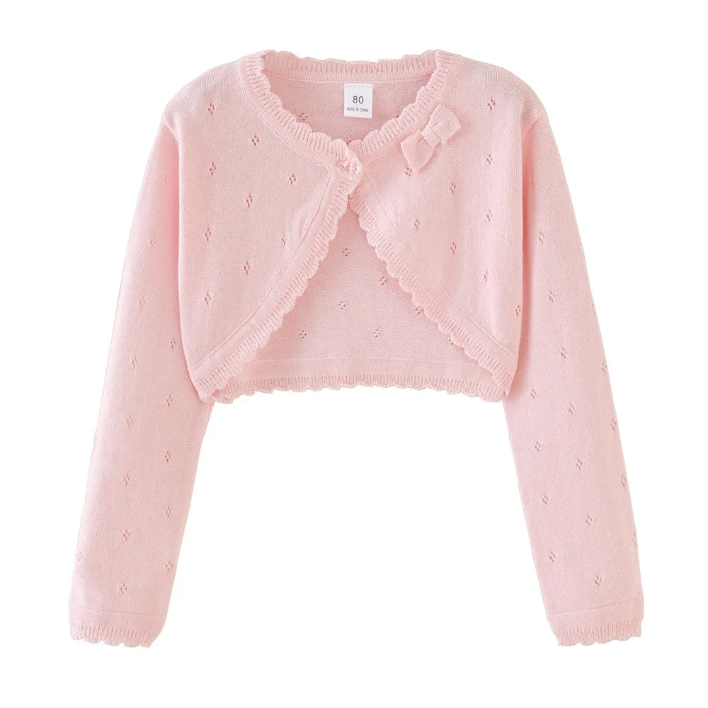 Girls Knitted Cardigan Jacket 2026 Spring And Summer New Bow Pink Children's Sweater Cotton Cute Sun Shawl Children's Clothing