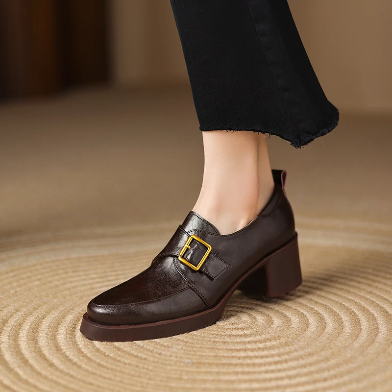 2026 New Women Pumps Pointed Toe Women Shoes Chunky Heel Loafers Fashion High Heels Split Leather Ladies Shoes Big Size 43
