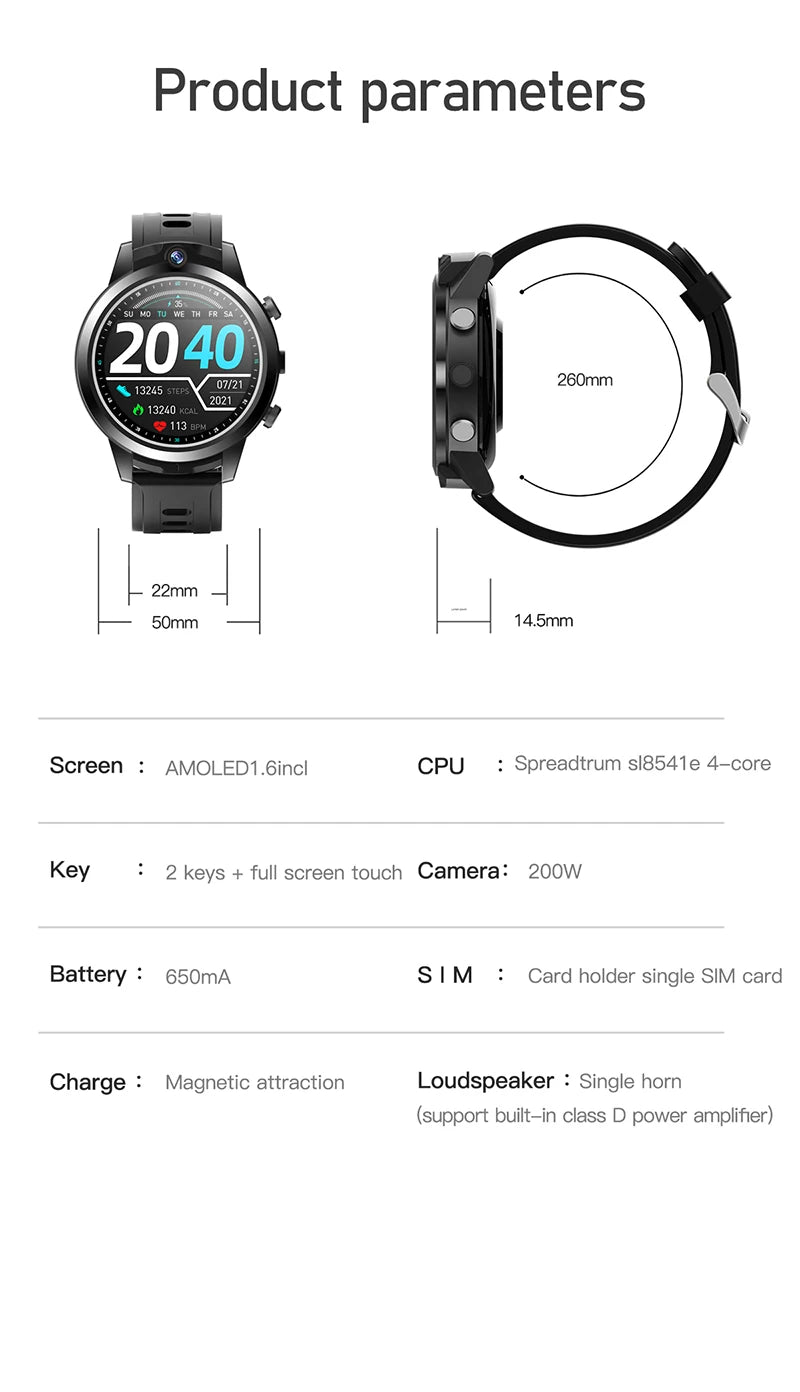 New Arival 1.6inch 4G All Netcom Can help children learn Smart Watch Dual cameras 4+6GB body temperature ECG monitoring Watch