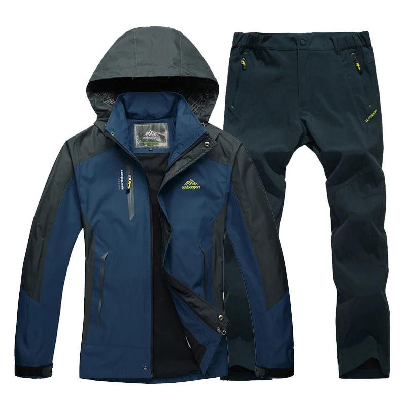 Trekking Outdoor Jackets for Men Autumn Classic Waterproof Rain Coats Hooded Camping Man's Rainwear Hiking Jacket and Pants