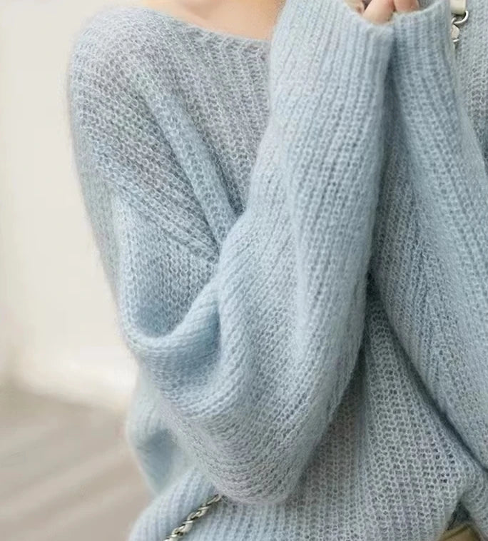 Elegant See-through Women Sweater Pullover Loose Jumper Autumn Winter Soft Warm Women Knitwear Sweater Basic Solid Cashmere Tops
