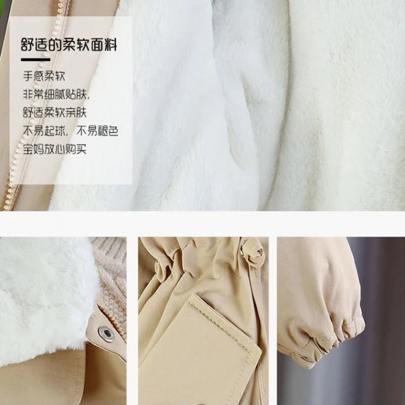 Velvet Plush Warm Kids Lapel Windbreaker Jackets Girls Coat Winter Children Fashion Cute Outerwear Toddler Baby Clothes 2024 New