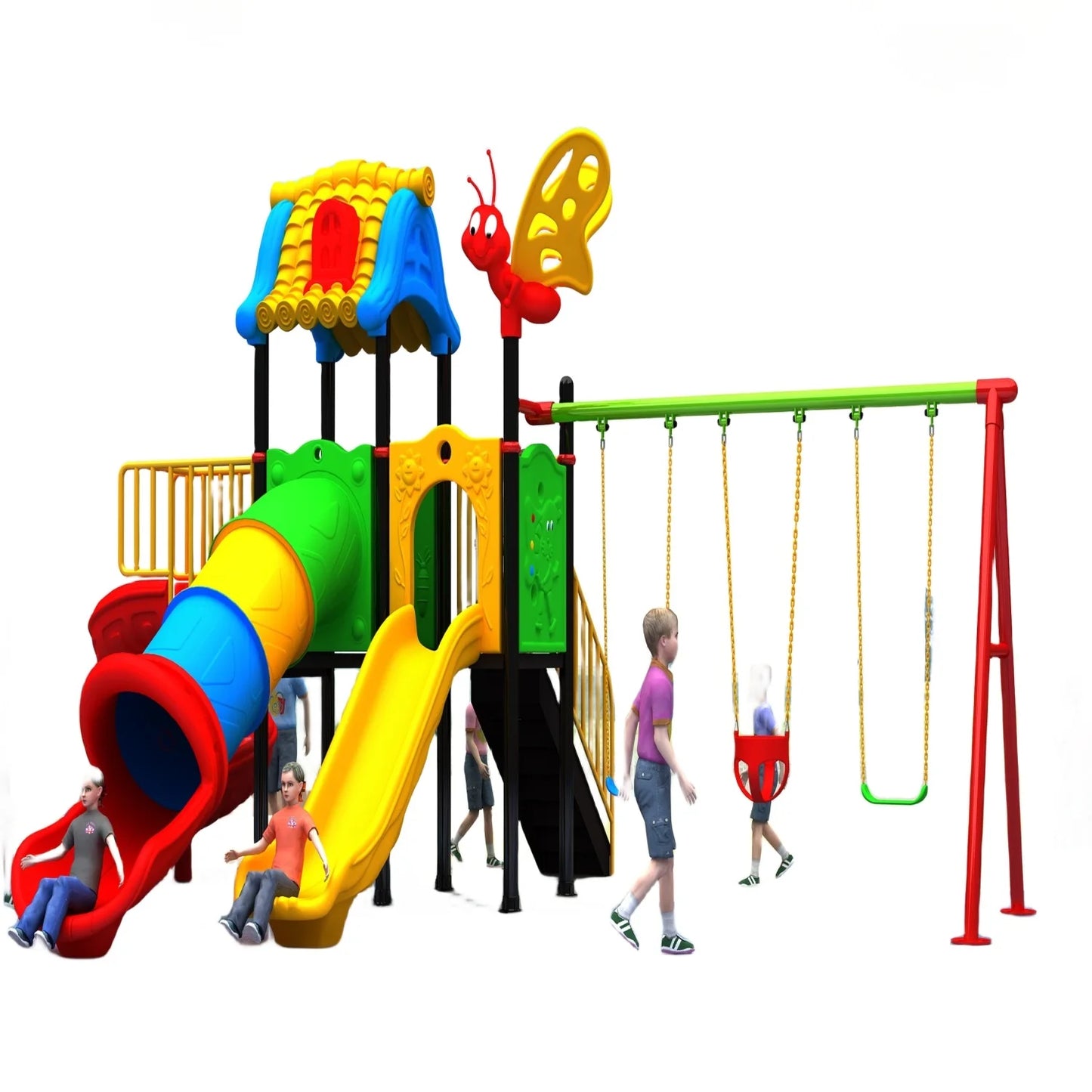 Suministro de fábrica, escalada en tobogán para niños, juegos al aire libre, tobogán y columpio, complejo deportivo para niños con tobogán