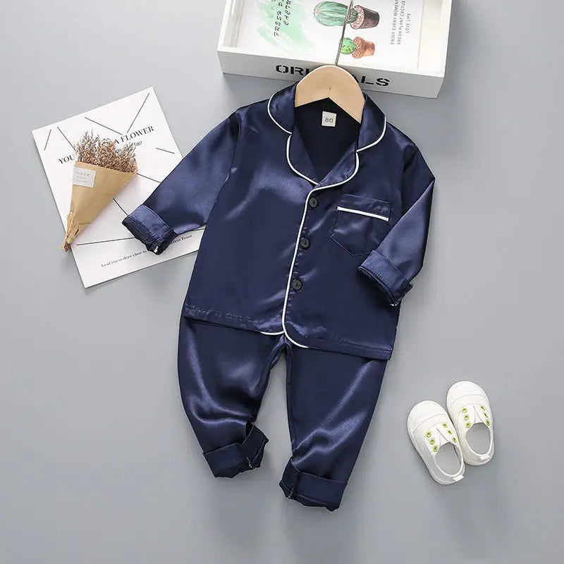 Boys Girls Kids Pajama Sets Causal Solid Long Sleeve T-Shirt Tops with Pants Toddler Baby Sleeping Clothes Pijamas Sleepwear