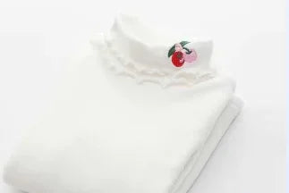 Girls Spring Autumn Turtleneck Embroidery Flower Long Sleeve T-shirt Baby Kids Children Tee