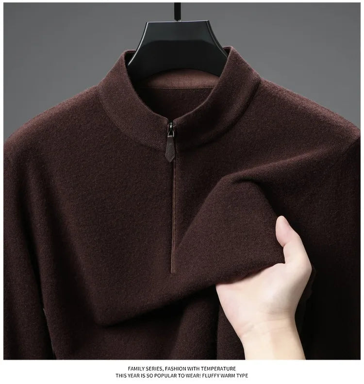 Cashmere Wool Classsic Sweater Men Autumn Winter Warm Knitting Clothes Long Sleeve Sheep Wool Zipper Sweater Top Pullovers