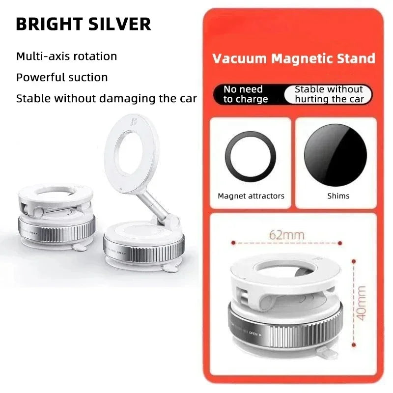 Rotating Folding Magnetic Phone Holder Vacuum Suction Mag Stand for Car Navigation Gym Kitchen - Universal GPS Streaming Bracket