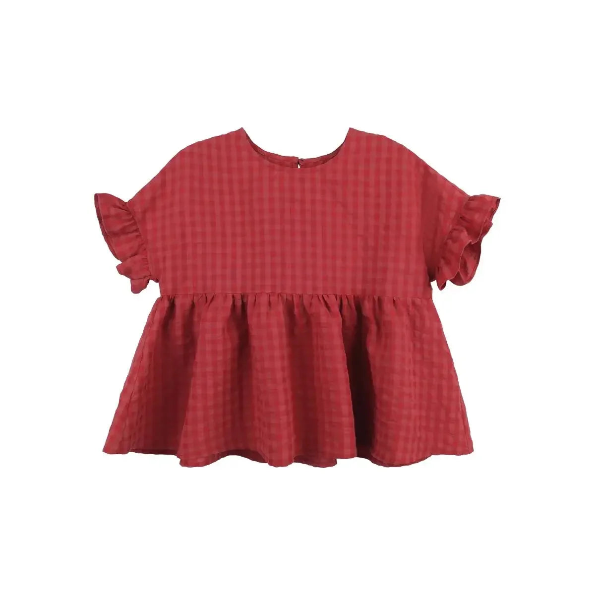 Girls' Doll Shirt 2025 Summer New Style Children's Checkered Short Sleeved Shirt Baby Retro