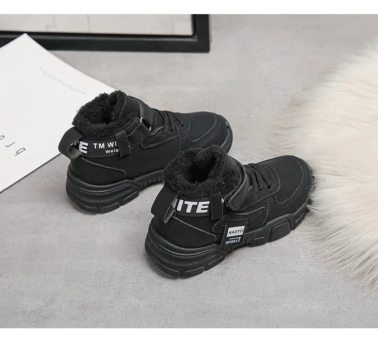 2025 Winter New Children's Boots Boys Plus Cashmere Thicken Warm Snow Boots Girls Fashion Non-slip Outdoor Boots Student Shoes