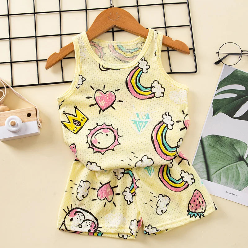 Children Pajamas for Girls Boys 1 to 2 3 4 5 6 7 8 9 Years Cotton Green Pink Toddler Girl Pijama Short Set Teen Boy Pyjama Suit