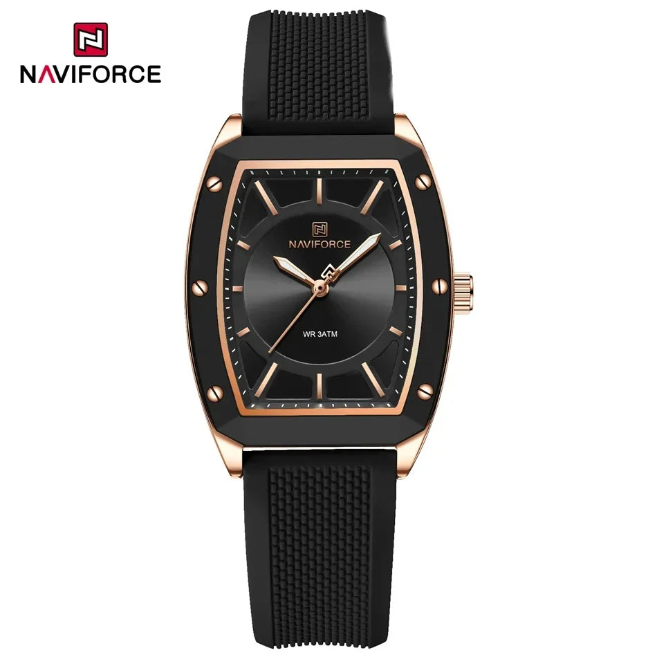NAVIFORCE NF5049 Women Quartz Watches Silicone Strap Student Sports Watch Big Dial Simple Tonneau Waterproof Wristwatches