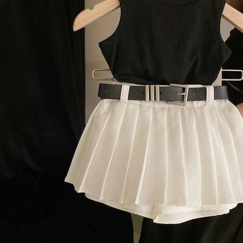 Ropa para niños, novedad de verano 2024, camiseta sin mangas a la moda para niñas, conjunto de falda dulce y fresca, ropa sencilla y dulce para niñas