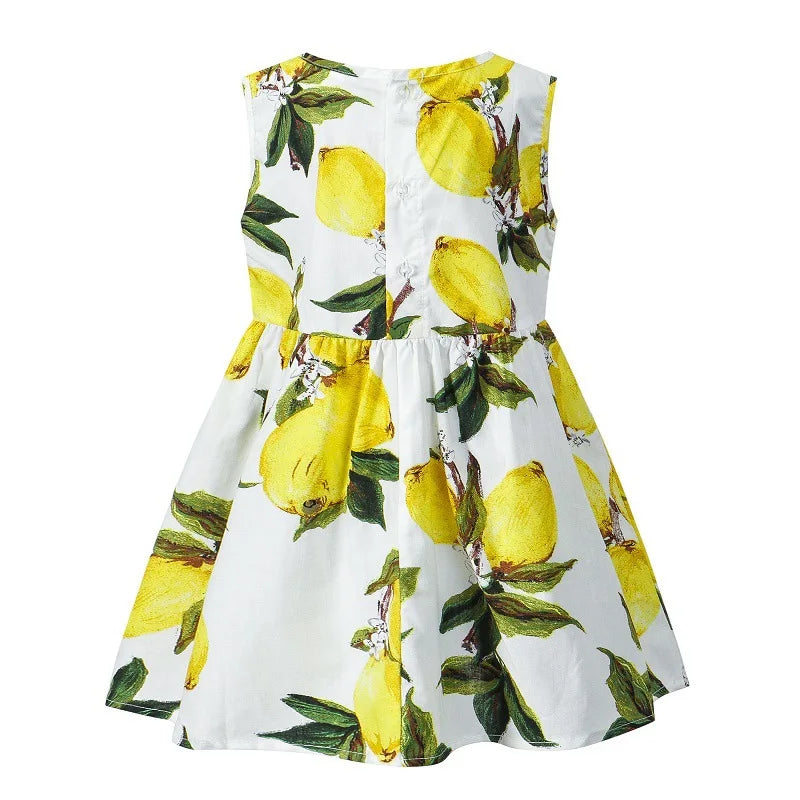 2024 Summer Outfits Toddler Clothes Girls Dresses Korean Cute Lemon Sleeveless Cotton Print Baby Beach Dress Kids Clothing BC560