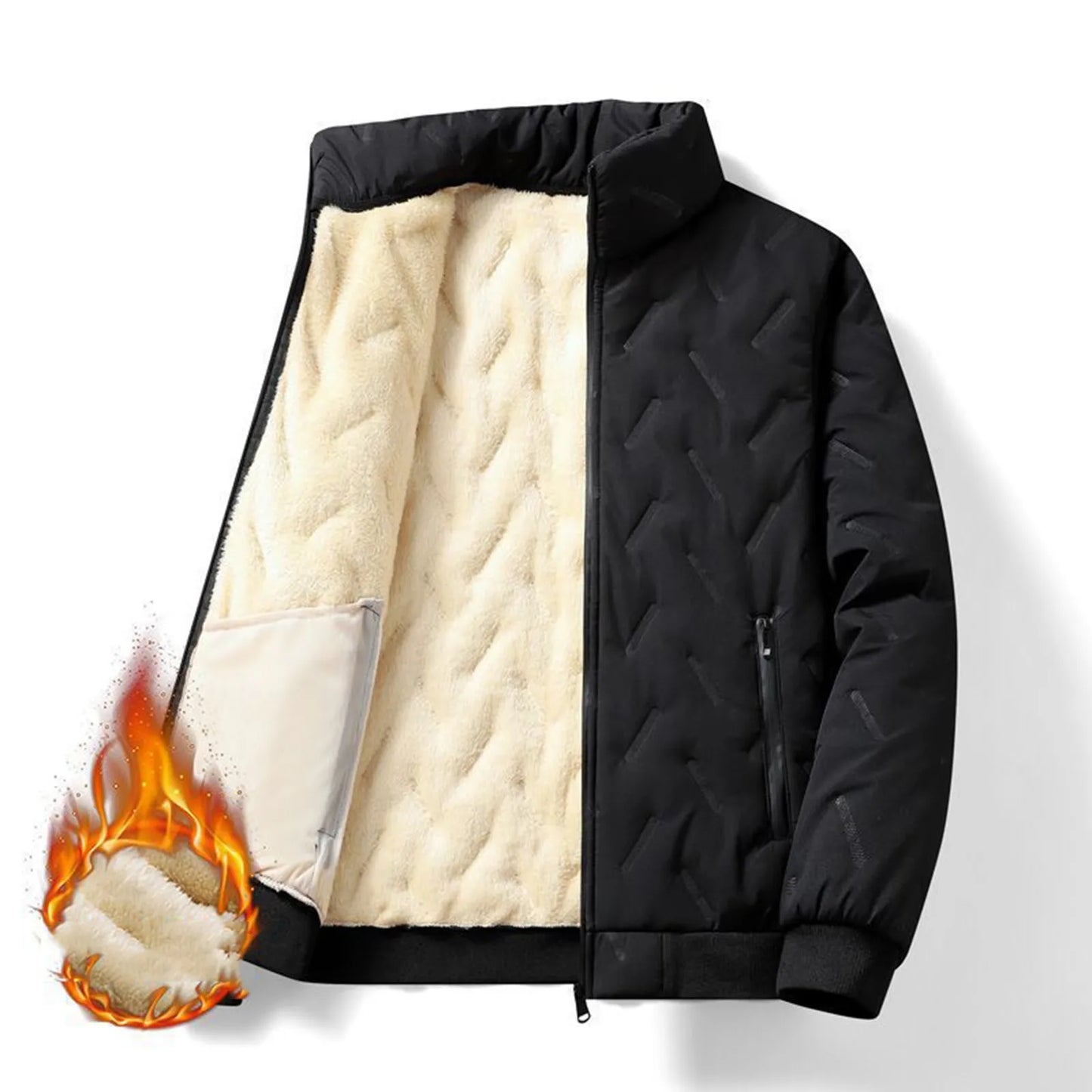Men's Lamb Fleece Jackets Autumn Winter Casual Short Cardigan Coat Simple Comfy Solid Color Small Stand Collar Zipper Jackets