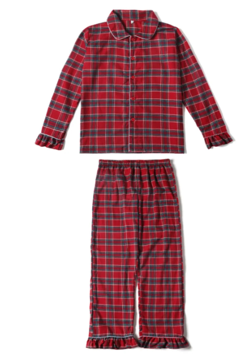 Mudbala Baby Toddler Christmas Matching Family Pajamas Girls Boys Flannel Tartan Kids Pyjamas Set With Eyemasks And Bows Hairpin