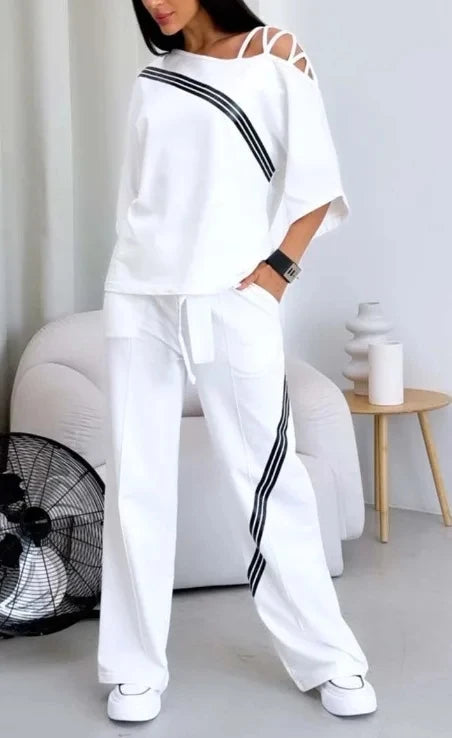 Spring Summer Women Fashion Two Pieces Sets 2025 New Off-the-shoulder Loose Short Sleeve Top And Pants Suits Outfits Clothing