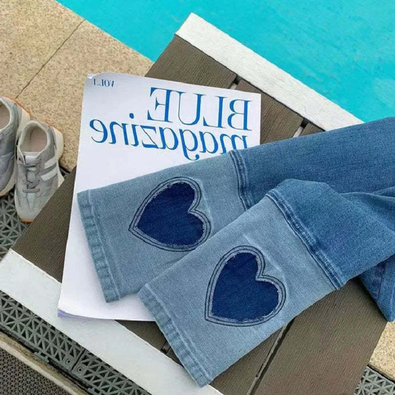 Fashion Baby Girl Cotton Straight Jean Pant Infant Toddler Child Denim Heart Patchwork Trousers Casual Pant Baby Clothes 1-10Y
